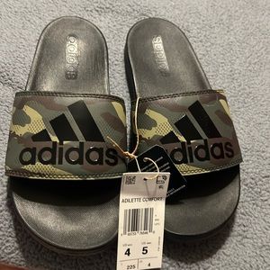 NWT adidas slides. Womens size 5 green camo